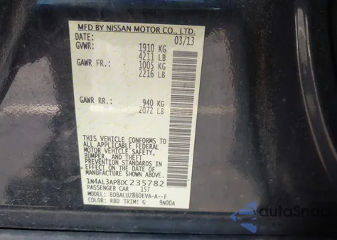 2013 Nissan Altima 2.5 Sv from USA, damaged, VIN 1N4AL3AP8DC235782